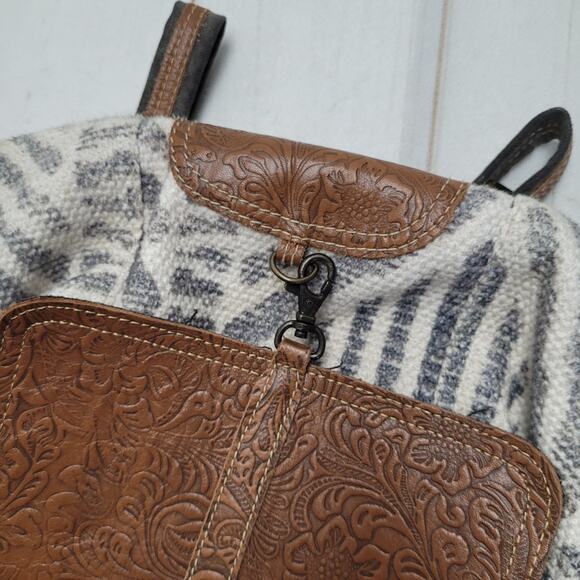 Myra tooled leather flap backpack bag rucksack western bohemian